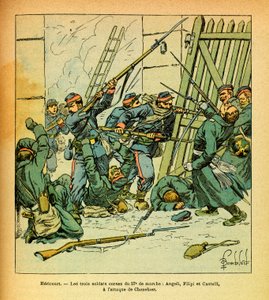 Die Ost-Armee von Eugene Sergeant, illustriert von Louis Bombled: Korsische Soldaten greifen das Dorf Chenebier an von Louis Charles Bombled