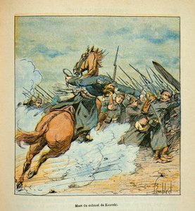 Die Armee der Loire von Eugene Sergent, illustriert von Louis Bombled (Deutsch-Französischer Krieg; Feldzug von 1870-1871): Während der Kämpfe von Poupry im Dezember 1870, Tod des preußischen Oberst Kontski, Privatsammlung