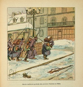 Die Armee der Loire von Eugene Sergent, genannt Grenest, illustriert von Louis Bombled (Französisch-Deutscher Krieg; Feldzug von 1870-1871): Einzug der Preußen in die Stadt Le Mans im Januar 1871