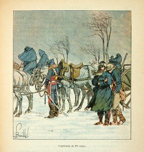 Die Armee der Loire von Eugene Sergent, dit Grenest, illustriert von Louis Bombled (Deutsch-Französischer Krieg; Feldzug von 1870-1871): Die Artillerie des 21. Korps der Armee der Loire von Louis Charles Bombled