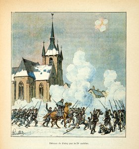 Die Armee der Loire von Eugene Sergent, dit Grenest, illustriert von Louis Bombled (Deutsch-Französischer Krieg; Feldzug von 1870-1871): Verteidigung der Stadt Patay durch die 75. Mobilen im Dezember 1870
