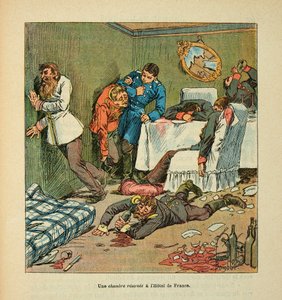 Die Armee der Loire von Eugene Sergent, illustriert von Louis Bombled (Deutsch-Französischer Krieg; Feldzug von 1870-1871): Ein Zimmer im Hôtel de France in Le Mans, betrunken von den Preußen