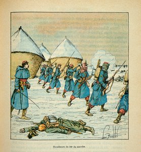 Die Armee der Loire von Eugene Sergent, illustriert von Louis Bombled (Deutsch-Französischer Krieg; Feldzug von 1870-1871): Die Tirailleure des 34. Marschregiments in den Kämpfen von Poupry im Dezember 1870 von Louis Charles Bombled
