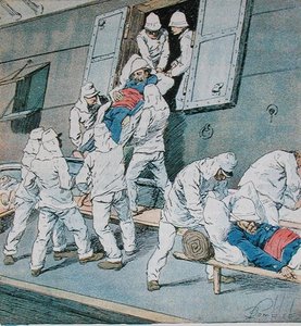 Soldaten, die während der Madagaskar-Kampagne erkrankten, landen in Algier vom Schiff Shamrock, ca. 1897 von Louis Charles Bombled