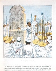 Zauberer predigen den Aufstand gegen Frankreich nach der französischen Besetzung Madagaskars im Jahr 1895, Illustration aus 