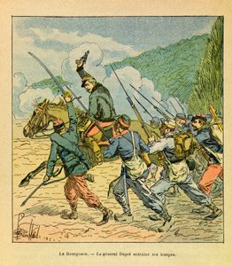 Die Armee des Ostens von Eugene Sergeant, illustriert von Louis Bombled: General Dupre an der Spitze seiner Männer in der Schlacht von La Bourgonce im Oktober 1870, Private Sammlung