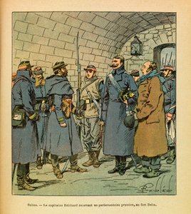 Die Ost-Armee von Eugene Sergeant, illustriert von Louis Bombled: Kapitän Brichard empfängt einen preußischen Parlamentär in Fort Belin von Louis Charles Bombled