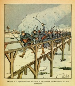 Die Ost-Armee von Eugene Sergeant, illustriert von Louis Bombled: Kapitän Grosliers überquert den Doubs unter feindlichem Feuer