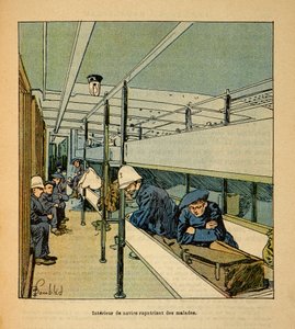 Der Krieg in Madagaskar - Anekdotische Geschichte der französischen Expeditionen von 1885-1895 von Henri Galli dit Galllichet (1854-1922), illustriert von Louis Bombled (1862-1927): Innenraum eines Hospitalschiffs, das kranke Soldaten repatriiert, Private 