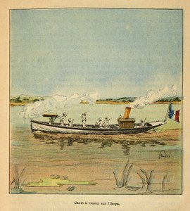Der Krieg in Madagaskar - Anekdotische Geschichte der französischen Expeditionen von 1885-1895 von Henri Galli dit Galllichet (1854-1922), illustriert von Louis Bombled (1862-1927): Französische Kanoniere auf dem Ikopa-Fluss in Madagaskar im Jahr 1895, Pri von Louis Charles Bombled