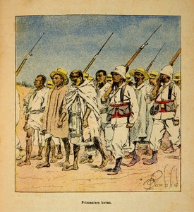 Der Krieg in Madagaskar - Anekdotische Geschichte der französischen Expeditionen von 1885-1895 von Henri Galli dit Galllichet (1854-1922), illustriert von Louis Bombled (1862-1927): Hovas-Gefangene im Jahr 1895, Private Sammlung