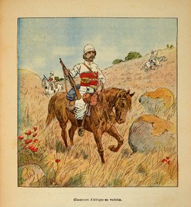 Der Krieg in Madagaskar - Anekdotische Geschichte der französischen Expeditionen von 1885-1895 von Henri Galli dit Galllichet, illustriert von Louis Bombled: Afrikajäger auf Erkundung in Madagaskar im Jahr 1895
