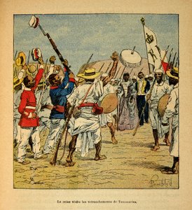 Der Krieg in Madagaskar - Anekdotische Geschichte der französischen Expeditionen von 1885-1895 von Henri Galli dit Galllichet (1854-1922), illustriert von Louis Bombled (1862-1927): Königin Ranavalona besucht die Schanzen von Tananarive im Jahr 1895, Priva