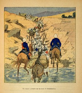 Der Krieg in Madagaskar - Anekdotische Geschichte der französischen Expeditionen von 1885-1895 von Henri Galli dit Galllichet, illustriert von Louis Bombled: Ein Militärkonvoi auf dem Weg nach Suberbieville 1895 von Louis Charles Bombled
