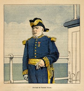 Der Krieg in Madagaskar - Anekdotische Geschichte der französischen Expeditionen von 1885-1895 von Henri Galli dit Galllichet, illustriert von Louis Bombled: Porträt von Admiral Pierre (1827-1883) von Louis Charles Bombled