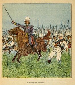 Der Krieg in Madagaskar - Anekdotische Geschichte der französischen Expeditionen von 1885-1895 von Henri Galli dit Galllichet (1854-1922), illustriert von Louis Bombled (1862-1927): Der Kommandant Lentonnet (1840-1896) mit den französischen Truppen während von Louis Charles Bombled