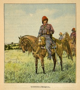 Der Krieg in Madagaskar - Anekdotische Geschichte der französischen Expeditionen von 1885-1895 von Henri Galli dit Galllichet (1854-1922), illustriert von Louis Bombled (1862-1927): Die französische Kavallerie in Madagaskar, Teilansicht