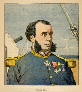 Der Krieg in Madagaskar - Anekdotische Geschichte der französischen Expeditionen von 1885-1895 von Henri Galli, illustriert von Louis Bombled: Porträt von Admiral Paul Emile Miot von Louis Charles Bombled