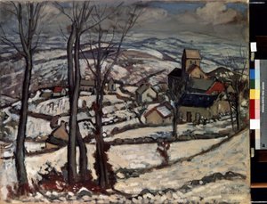 Dorf in Morvan im Schnee von Louis Charlot