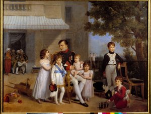 Kaiser Napoleon I. (1769-1821) umgeben von den Kindern seiner Familie auf der Terrasse des Schlosses von Saint Cloud im Jahr 1810. Gemälde von Louis Ducis (1775-1847) 1810