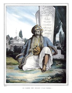 Der Siegelbewahrer von Ali Pascha de Janina (1741-1822), in „Reise nach Athen und Konstantinopel, oder Sammlung griechischer und osmanischer Porträts, Ansichten und Kostüme, nach der Natur gemalt, lithografiert und koloriert von Louis Dupre (1789-1837), Sc von Louis Dupré