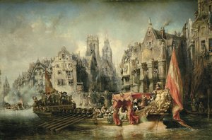 Die Ankunft von Ferdinand Alvare de Tolede (Fernando Alvarez de Toledo), Herzog von Alba und Gouverneur der Niederlande unter der Herrschaft von Karl V., in Rotterdam im Jahr 1567. Gemälde von Eugene Isabey (1803-1886). 1844. Paris. Orsay-Museum