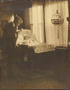 Mann und Kleinkind mit Vogelkäfig von Louis Fleckenstein