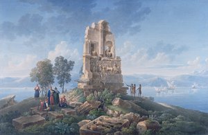 Grabmal des Philopappos in Athen, mit Reisenden, 1821 von Louis Francois Cassas