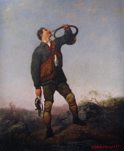 Jäger, der das Horn bläst oder L