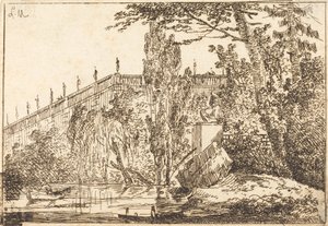 Park mit Terrasse und einer Balustrade mit Statuen von Louis Gabriel Moreau the Elder