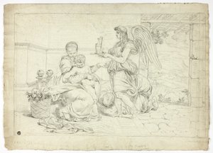 Heilige Familie mit Engel, der einen Krug trägt (recto); Rechte Hälfte der Skizze für Lunette (verso)