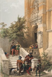 Heidelberg (Diener und Höflinge auf der Marmorterrasse eines Schlosses), 1850