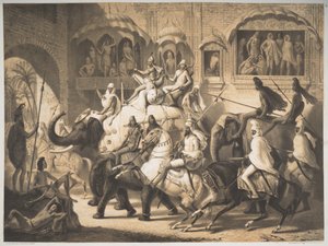 Eine Straße in Lahore, März 1842 von Louis Henri de Rudder