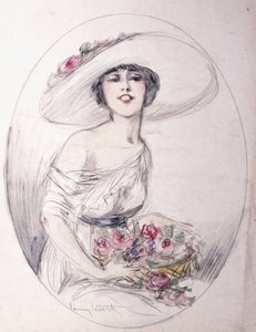Mädchen mit Blumenstrauß von Louis Icart