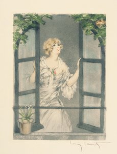 Die Vier Jahreszeiten: Frühling, ca. 1928 (handkolorierte Radierung & Aquatinta) von Louis Icart