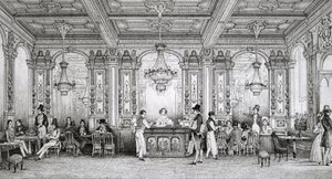 Café der Banque de France, erbaut von Architekt Dusillon und gelegen am Place de Victoire - Gravur von Schaal - 1839 von Louis Jacques Nicolas Schaal