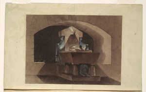 Grabmal im ägyptischen Stil mit Karyatiden und einem Löwen, ca. 1779–84 von Louis Jean Desprez
