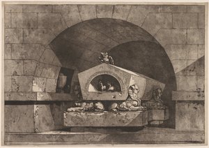 Grab mit Sphinx: Grabdenkmal mit einer Eule auf einem Sarkophag, unterstützt von einer Sphinx