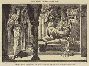 David spielt die Harfe vor Saul von Louis John Rhead
