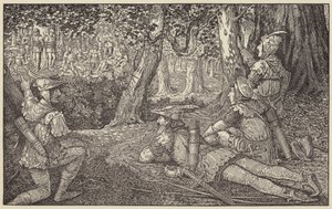 Erspähte eine Gruppe von Förstern und zwei Gefangene von Louis John Rhead