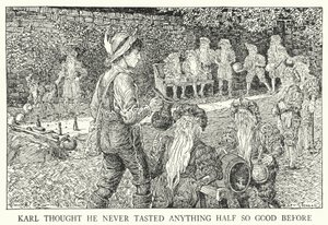 Karl dachte, er habe noch nie etwas so Gutes gekostet (Lithografie) von Louis John Rhead