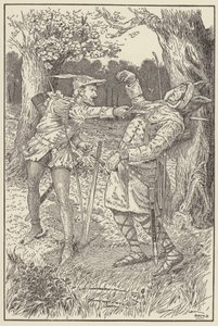 Robin stieß seine Klinge durch Sir Guys Körper von Louis John Rhead