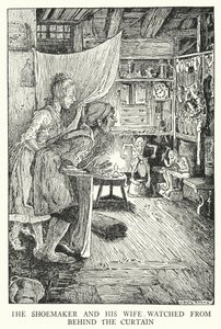 Der Schuster und seine Frau beobachteten hinter dem Vorhang von Louis John Rhead
