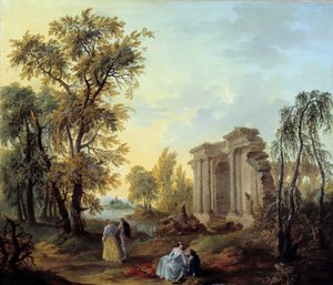 Ländlicher Spaziergang. Gemälde von Louis Joseph Watteau dit Watteau de Lille (1731-1798) 18. Jahrhundert. Höhe 1,02x0,8 m Marseille, Musée des Beaux Arts von Louis Joseph  Watteau
