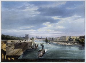 Pont du Carrousel und Dampfschiff - in „Paris en 1837“