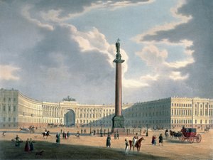 Die Alexandersäule und das Armeehauptquartier in St. Petersburg, gedruckt von Lemercier, Paris, 1840er Jahre von Louis Jules Arnout