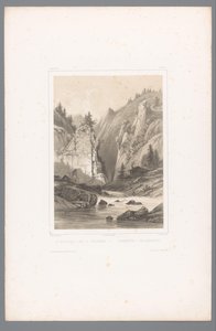 Ansicht einer Brücke über eine Felsschlucht in Telemark von Louis Julien Jacottet