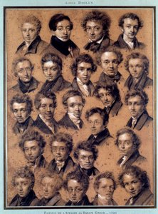 Porträt der Schüler des Ateliers des Malers Antoine Jean Gros. Zeichnung von Louis Leopold Boilly