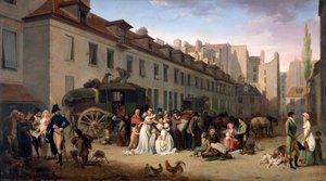 Die Ankunft einer Postkutsche am Endpunkt, rue Notre-Dame-des-Victoires, Paris, 1803, 1803-1845