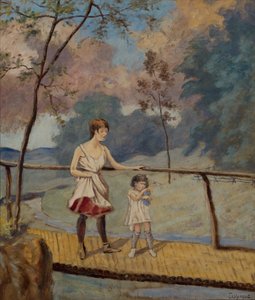 Zwei Mädchen auf einer Baumstammbrücke von Louis Michel Eilshemius